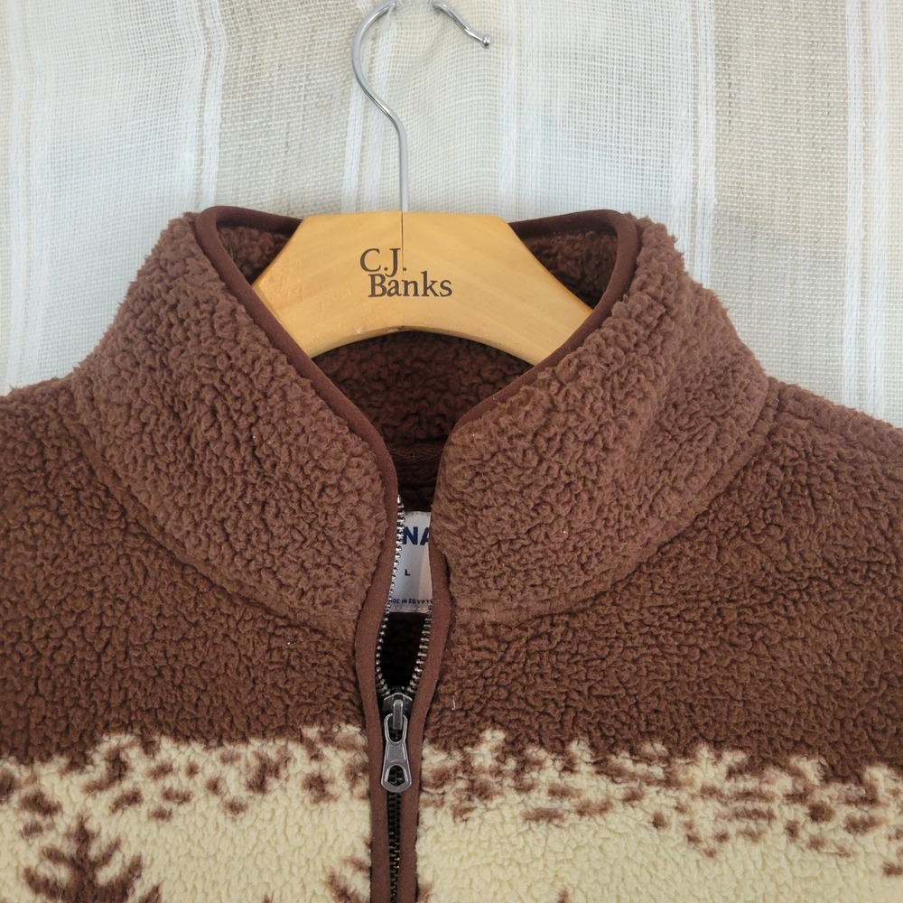 Old Navy Buffalo Printed Sherpa Quarter Zip Pullover Jacket Brown Size Large - Picture 5 of 12